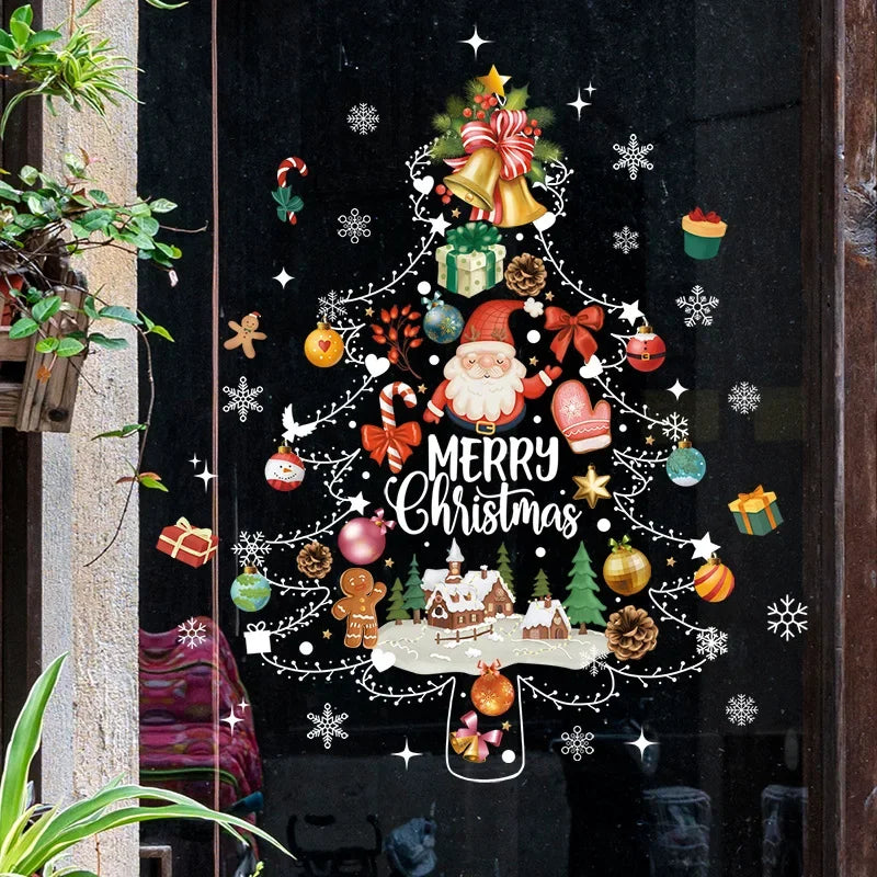 1pc Weihnachten Dekoration Fenster Aufkleber Santa Weihnachten Baum Fenster Glas Aufkleber Poster Neue Jahr Wohnzimmer Dekoration Aufkleber