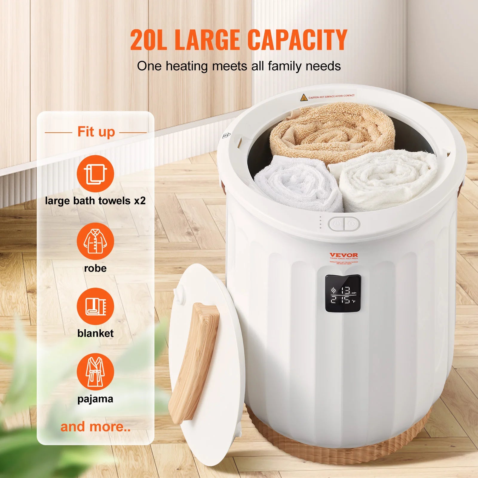 SucceBuy Handtuchwärmer, 20 l, großer Handtuchwärmer, Eimer mit LED-Bildschirm, automatische Abschaltung, Kindersicherung, 4-stufige Wärmezeit einstellbar