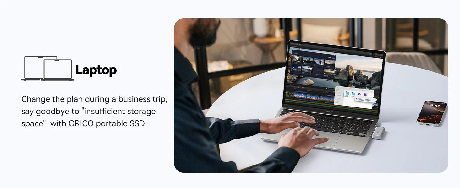 ORICO FlashPod 1 TB MINI magnetische tragbare SSD bis zu 2000 MB/s ProRes mit Direktstecker für iPhone 15 16 Serie, Tablets, Laptop