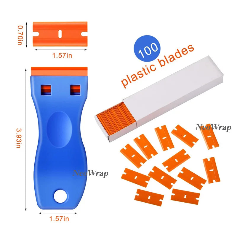 Auto-Aufkleber-Entferner-Schaber, 100 Stück, Kunststoffklingen zum Entfernen von Kleber, Schaben, Aufklebern, Etiketten und Abziehbilder aus Glas, Windschutzscheiben