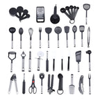 40-teiliges Küchenhelfer-Set aus Edelstahl mit Antihaftbeschichtung, Kochlöffel, Kochen zum Kochen zu Hause, Backen, Rühren, Schwarz