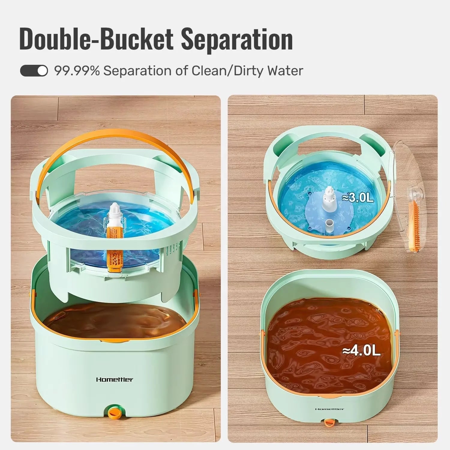 360°-Dreh-Haushalts-Hygiene-Mopp mit Schmutzwassertrennung, leichtgängiges Auswringwerkzeug für die Bodenreinigung mit austauschbaren Mikrofaserpads
