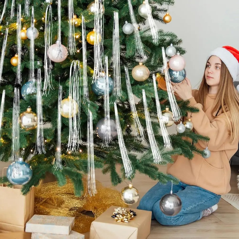 Wiederverwendbarer Weihnachtsbaum aus Metalldraht, Festivals, Dekor, silberfarben, Weihnachtsbaum, Lametta, Eiszapfen, schillernde Goldfarbe