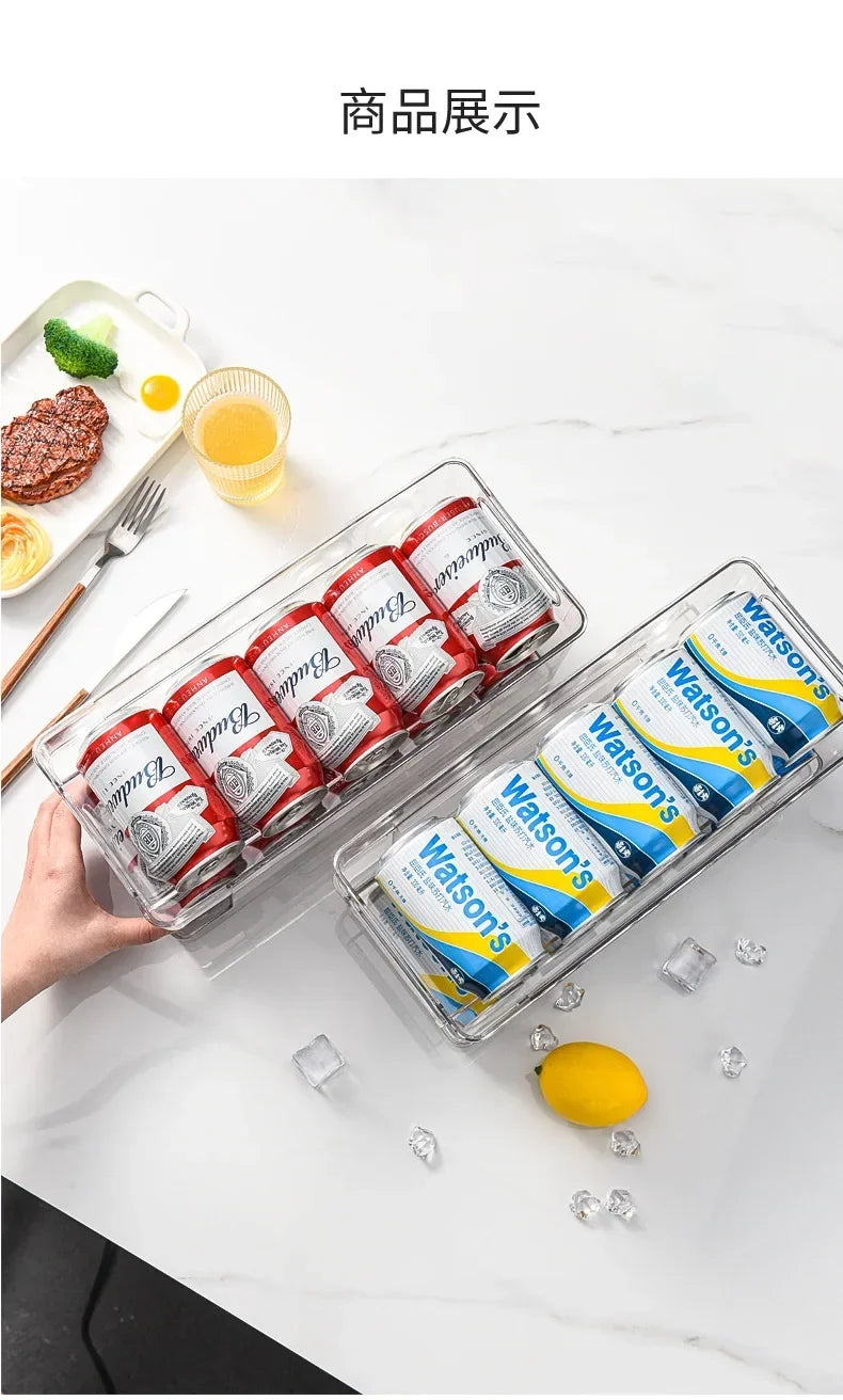 Stapelbarer Kühlschrank-Organizer, Behälter, Pop-Soda-Dosenspender, Getränkehalter für Kühlschrank, durchsichtiges Kunststoff-Aufbewahrungsregal für Lebensmittel in Dosen