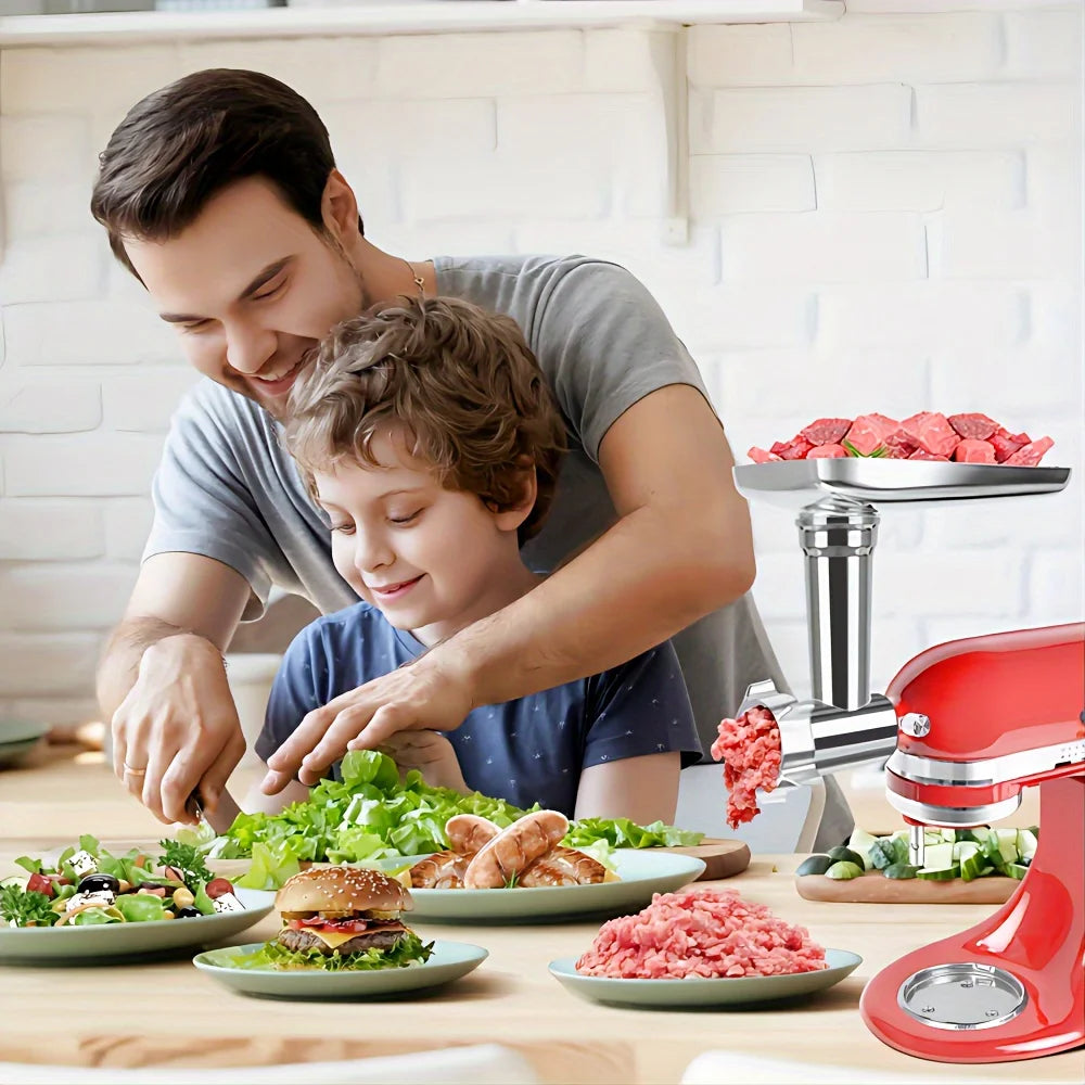 Aufsätze für Lebensmittelwolf aus Metall für alle KitchenAid-Standmixer, Fleischwolf, Wurstfüller, (Kitchenaid-Mixer nicht im Lieferumfang enthalten)