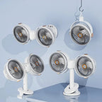 Doppelkopf-Tischventilator mit Clip, USB-Akku 1200 mAh – 5 Stufen, 360° verstellbar