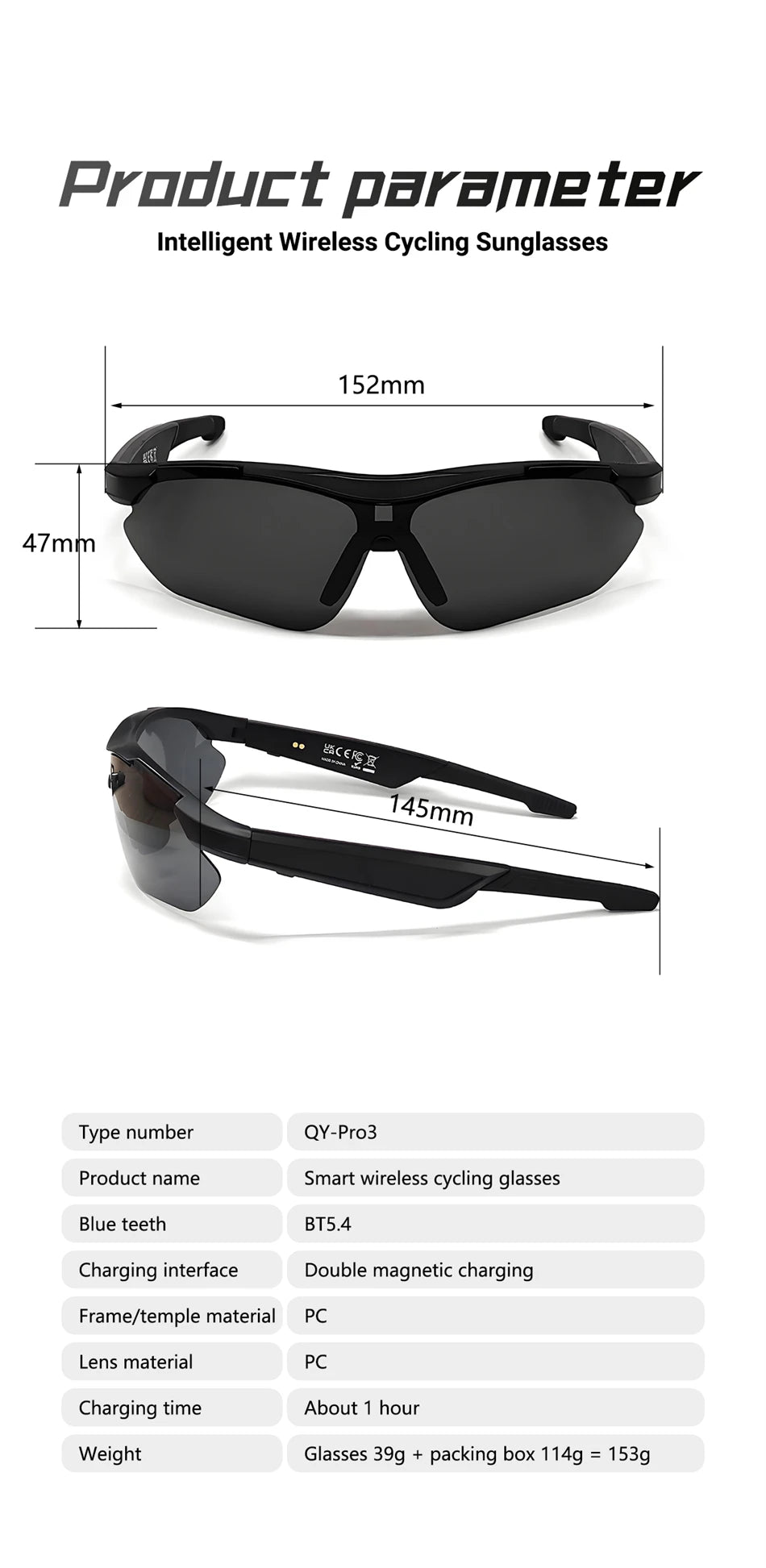 Intelligente Bluetooth-Brille zum Musikhören, Telefonanrufe, Radfahren, Sport, Kopfhörer, UV-Schutz, Intelligenz, Sonnenbrille für Männer und Frauen