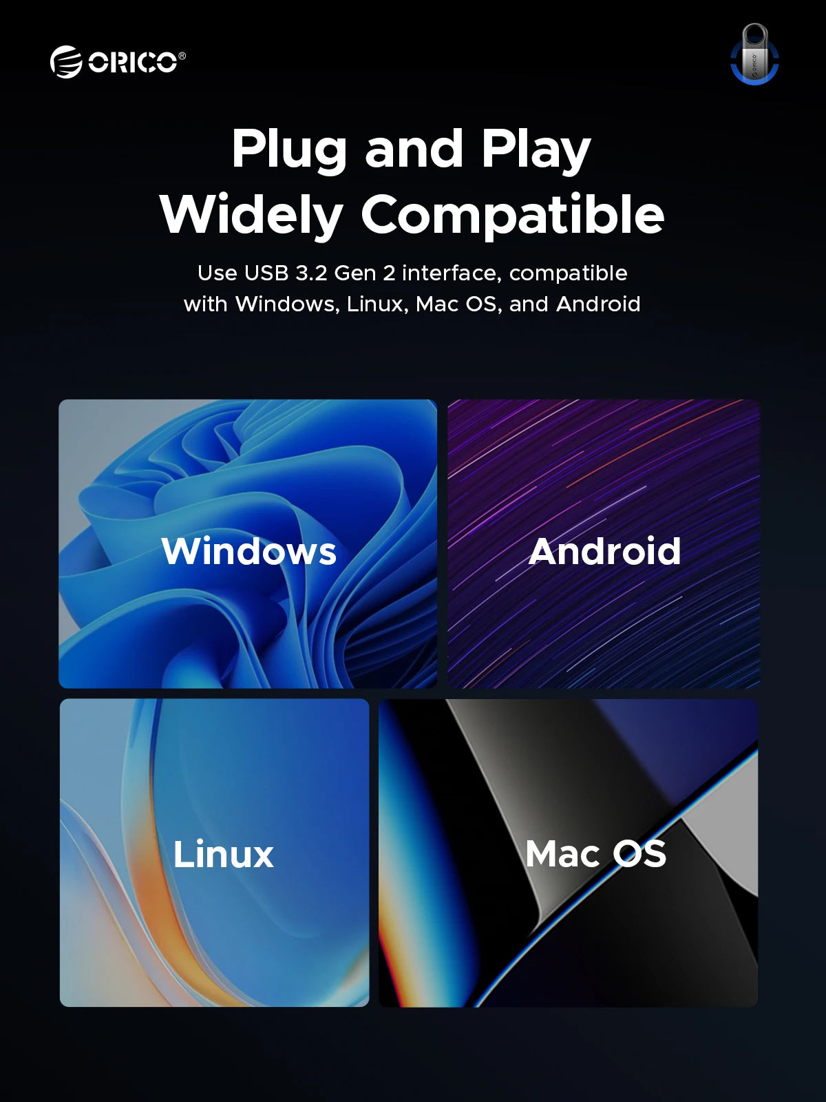 ORICO 1 TB externe SSD bis zu 1050 MB/s Design zum Aufhängen, tragbares Solid-State-Laufwerk, PSSD für Tablets, Laptops, C10