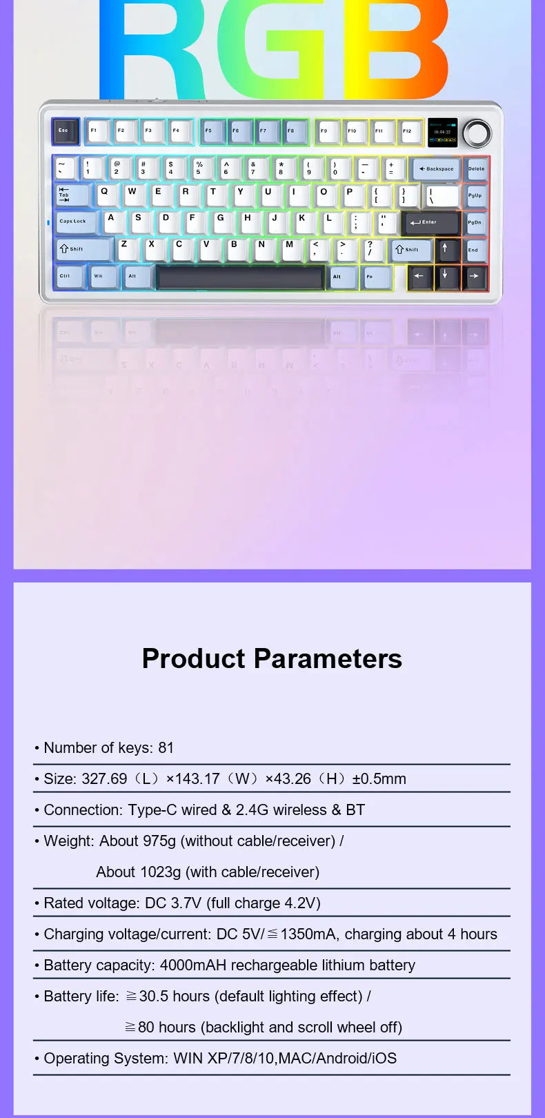 AULA F75 MAX mechanische Gaming-Tastatur, 75 % verkabelt/Bluetooth/2,4 G, Hot-Swap-RGB-E-Sport-Tastatur mit TFT-Bildschirm für PC/Mac ﻿