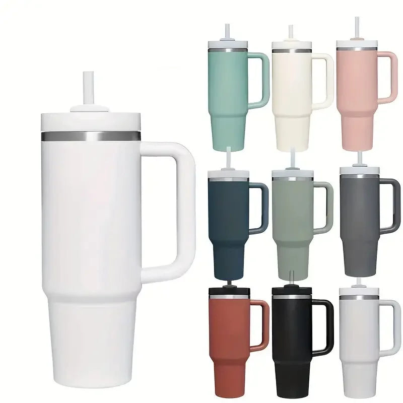 KEMORELA 30 & 40 oz Becher mit Griffdeckel Stroh 887/1182 ml Edelstahl Wasserflasche Vakuum Thermoskanne Tasse Reise Auto Kaffeetasse