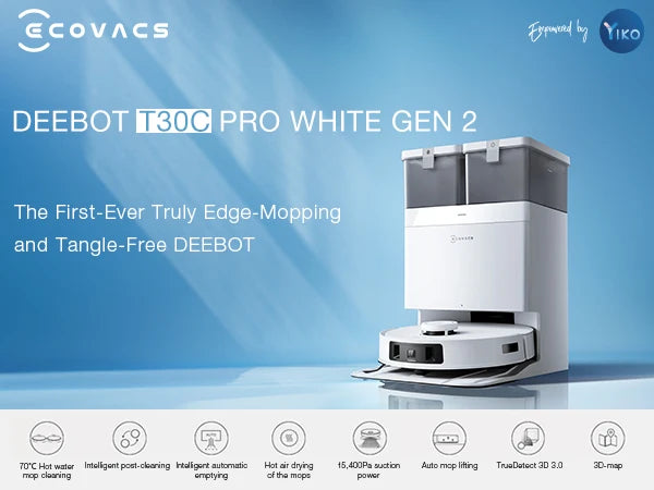 ECOVACS T30C Pro Omni GEN 2 Staubsaugerroboter, Kehren, 25.000 Pa, Staubsaugersammler, Heißluft-Trockenbodenreinigung, Haushaltsgeräte
