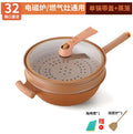 Keramik-Wok mit Deckel, antihaftbeschichtet, Ton-Wok mit Dampfkorb, Ton-Wok, Mikrokordruck-Wok, multifunktionale Haushalts-Bratpfanne