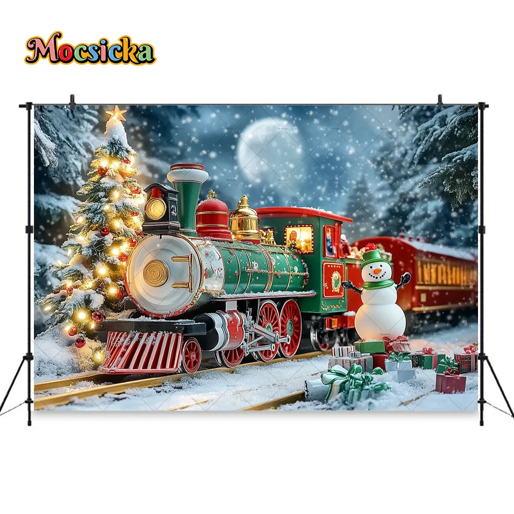 Weihnachten bunte Zug Hintergrund Fotografie Silvester Schneemann Weihnachtsbaum Geschenk Hintergrund Stand Kinder Winter Geburtstag Foto