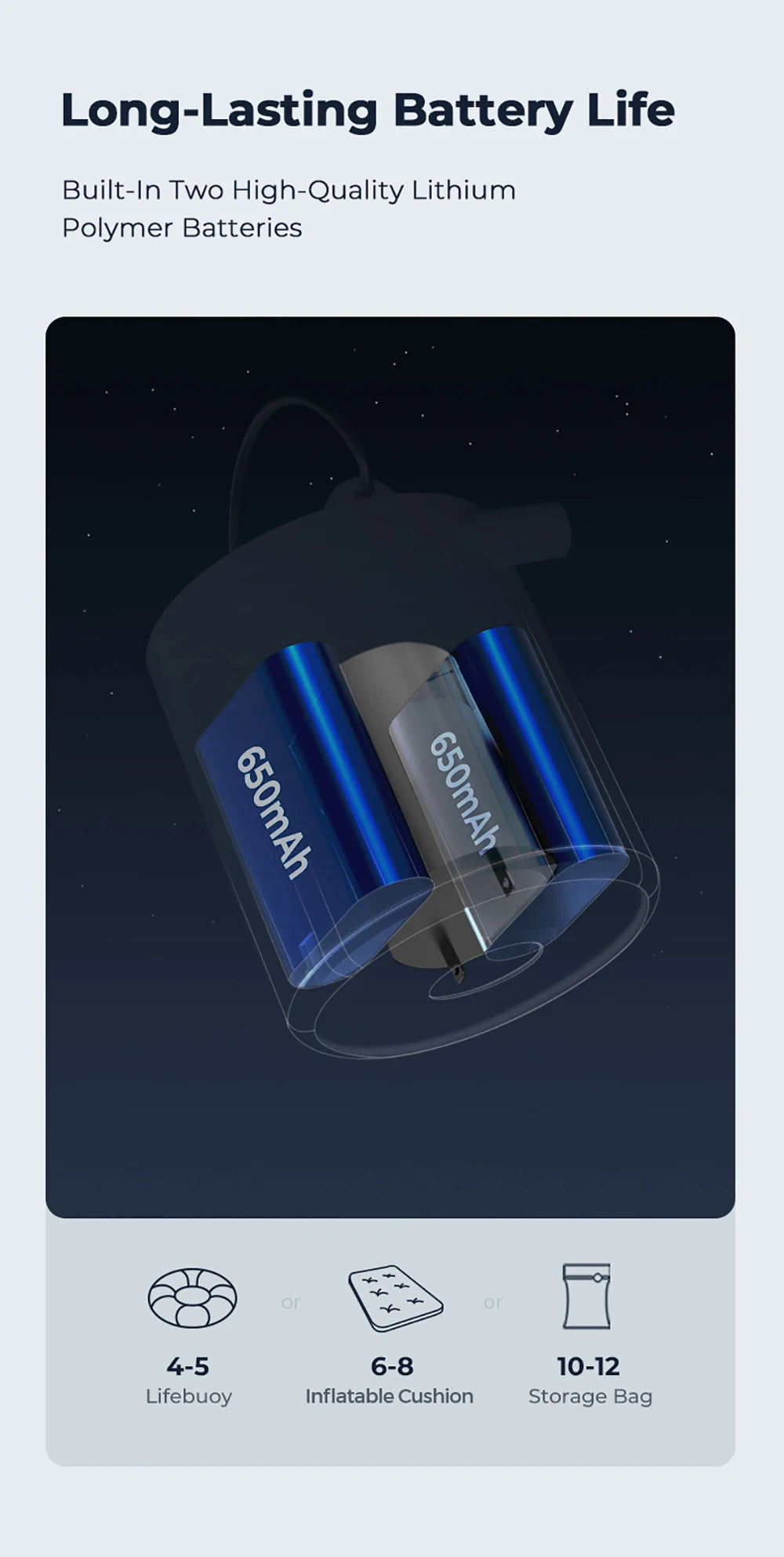 FLEXTAIL Tragbare Luftpumpe, Mini-Campingpumpe mit Licht, USB-C-Aufladung, ideal für Isomatten, Luftmatratzen, Vakuumbeutel