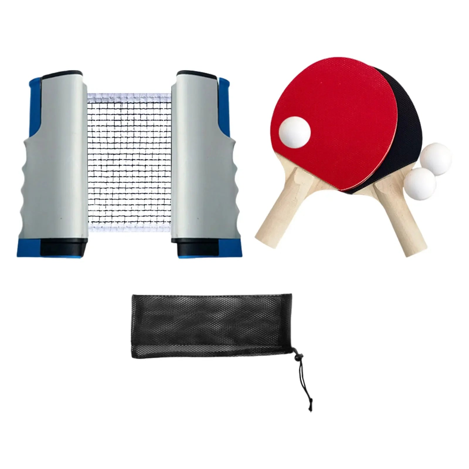 Einziehbares Tischtenisnetz und 1 Set Tennisschläger + Bälle