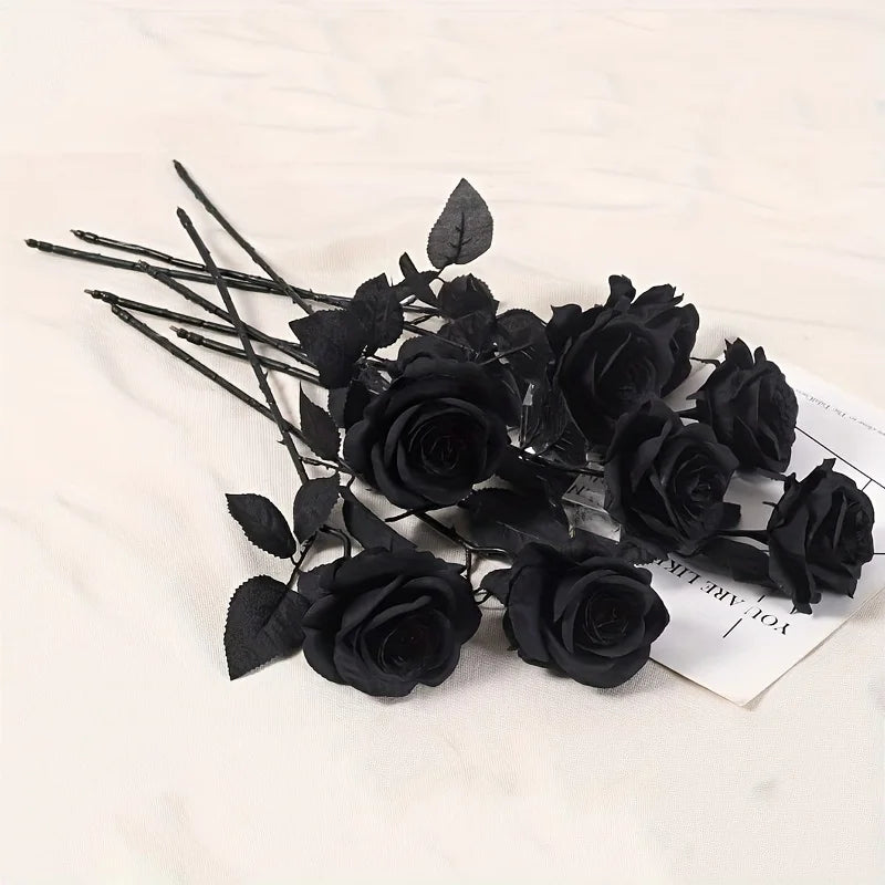 Künstliche Schwarze Rosen – Langer Stiel, Tischdeko | 5 oder 10 Stück