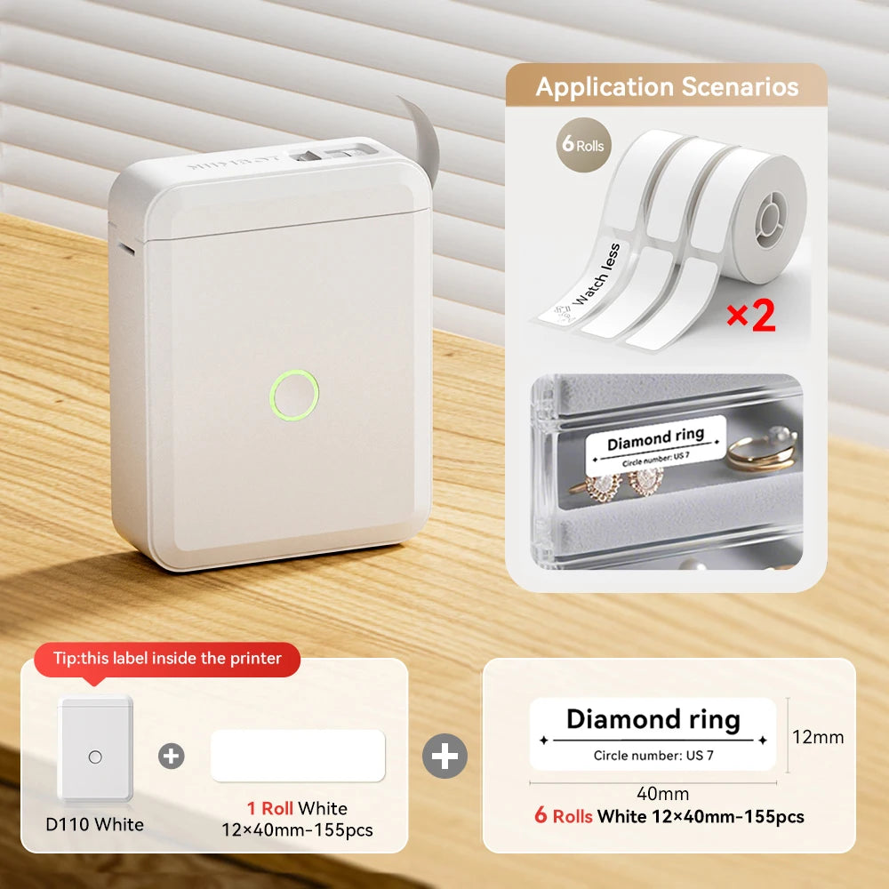 Niimbot D110 Mini Thermo-Etikettendrucker – Bluetooth, Tintenfrei, 203dpi, USB-C | iOS & Android | CE/FCC/RoHS | 3 Farben