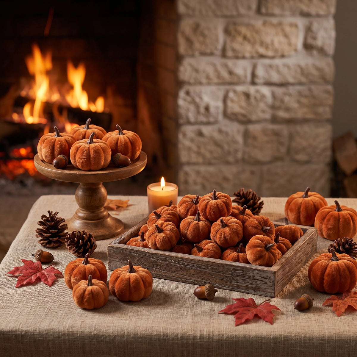 Mini-Kürbisse aus Kunstvelours 30er-Set – Herbst & Halloween Tischdeko