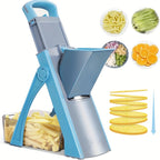 Gemüse-Hobel & Zerkleinerer 4-in-1 – Einstellbar 0,1–8mm, Julienne, Würfeln, Edelstahl, Blau