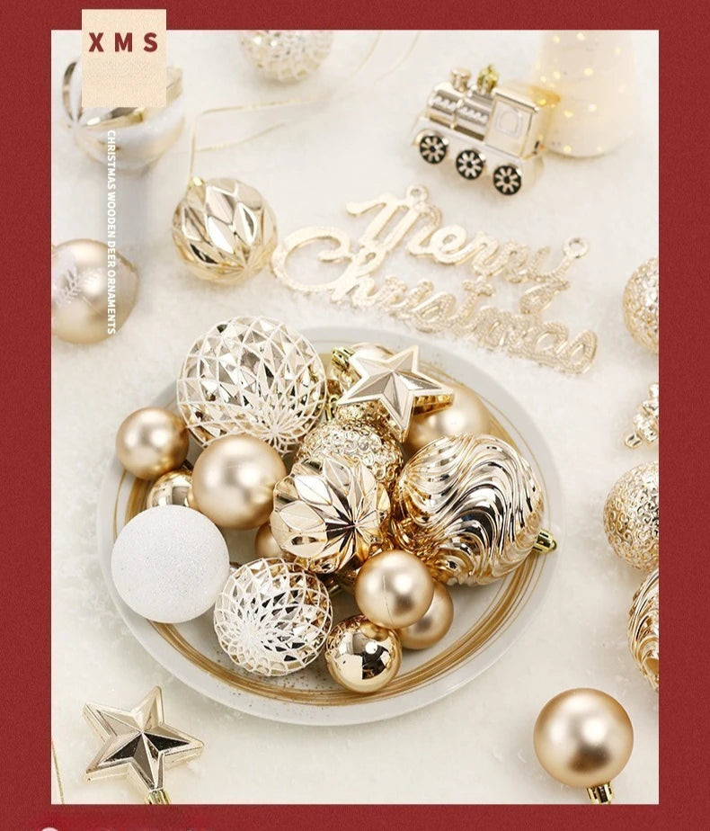 65PCS Champagner Gold Weihnachtskugel Dekorationen Matt Glänzend Wasser Welligkeit Design Weihnachtskugeln Weihnachtsbaum DIY Dekorationen