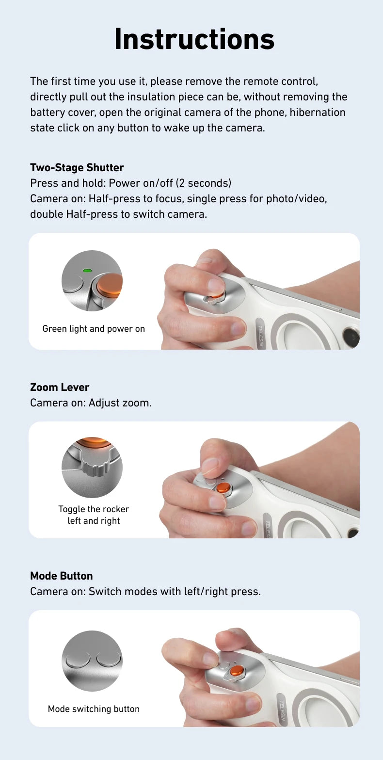 TELESIN- Telefonkamera-Handgriff, magnetischer Smartphone-Halter, Aufnahmehilfe, Fernbedienungsgriff für iPhone und Android-Telefon