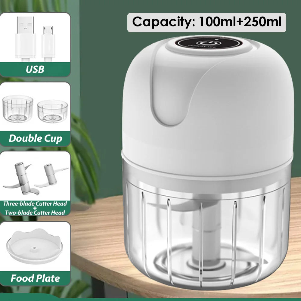Mini-USB-Knoblauchpresse, kabellos, 100/250 ml, Gemüse-, Chili- und Fleischwolf, Küchenhelfer