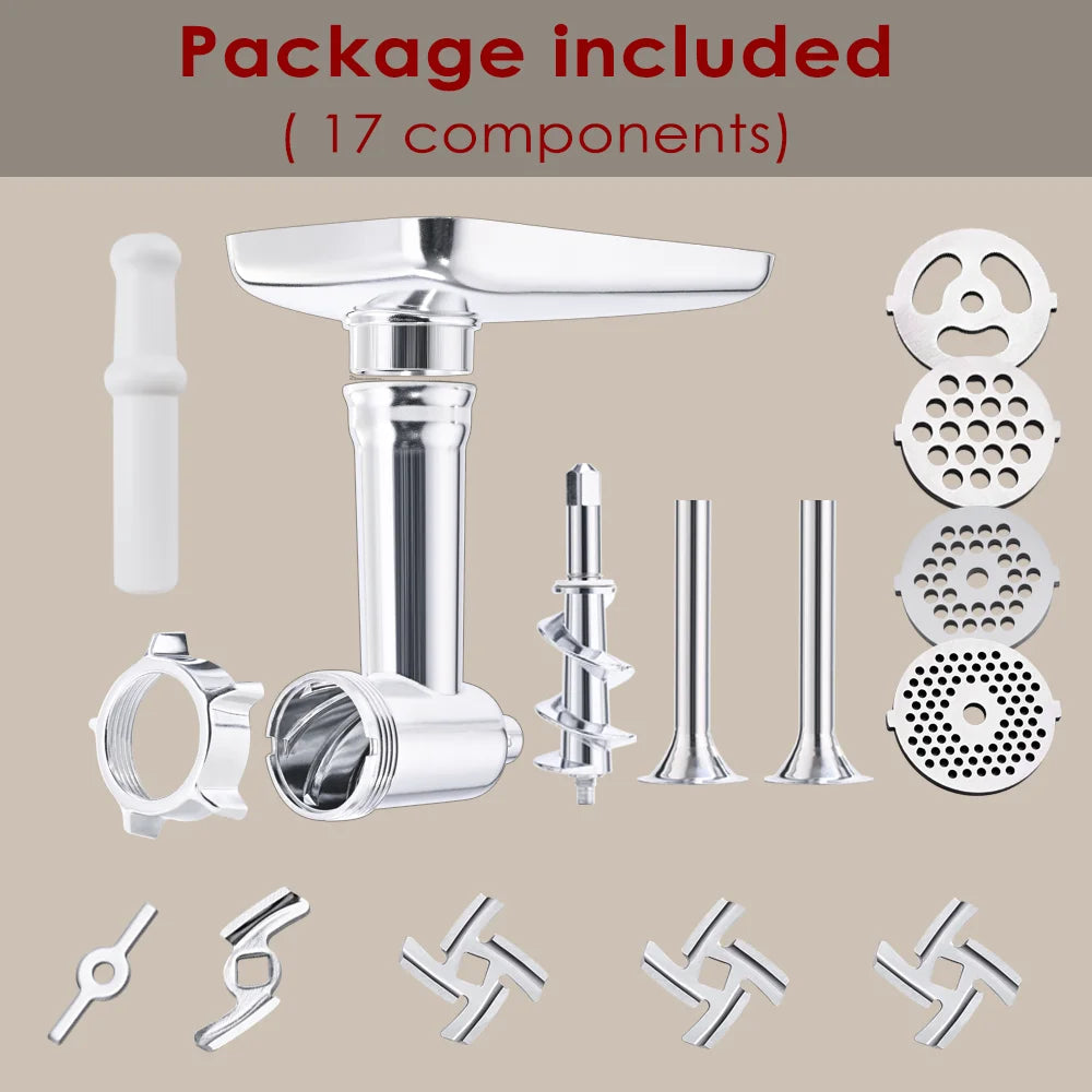 Aufsätze für Lebensmittelwolf aus Metall für alle KitchenAid-Standmixer, Fleischwolf, Wurstfüller, (Kitchenaid-Mixer nicht im Lieferumfang enthalten)