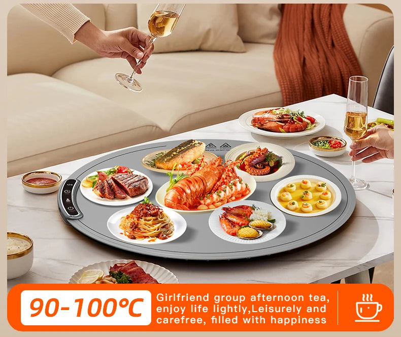 TINSOL Elektrisches Heizplatte für Lebensmittel, tragbares, zusammenklappbares Heiztablett mit 8 Temperatureinstellungen, thermostatisches Lebensmittel-Heizkissen