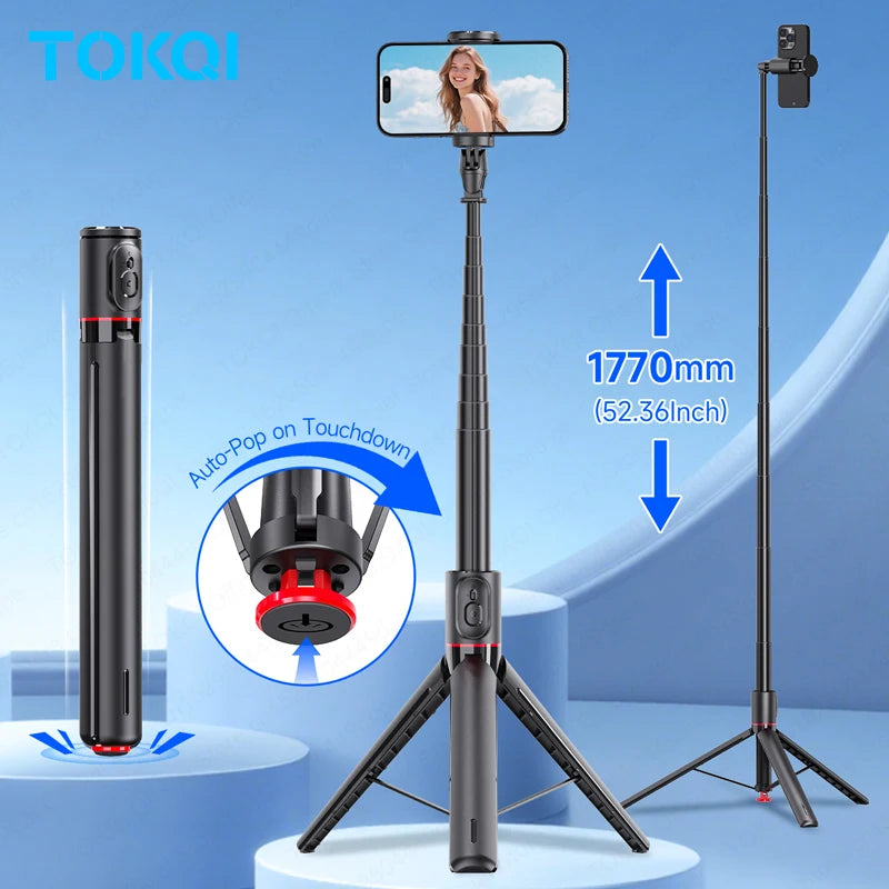 TOKQI TT01 Auto Pop-Up Selfie Stick Stativ – 1,77m, Bluetooth, Magnetfernbedienung | Smartphone
