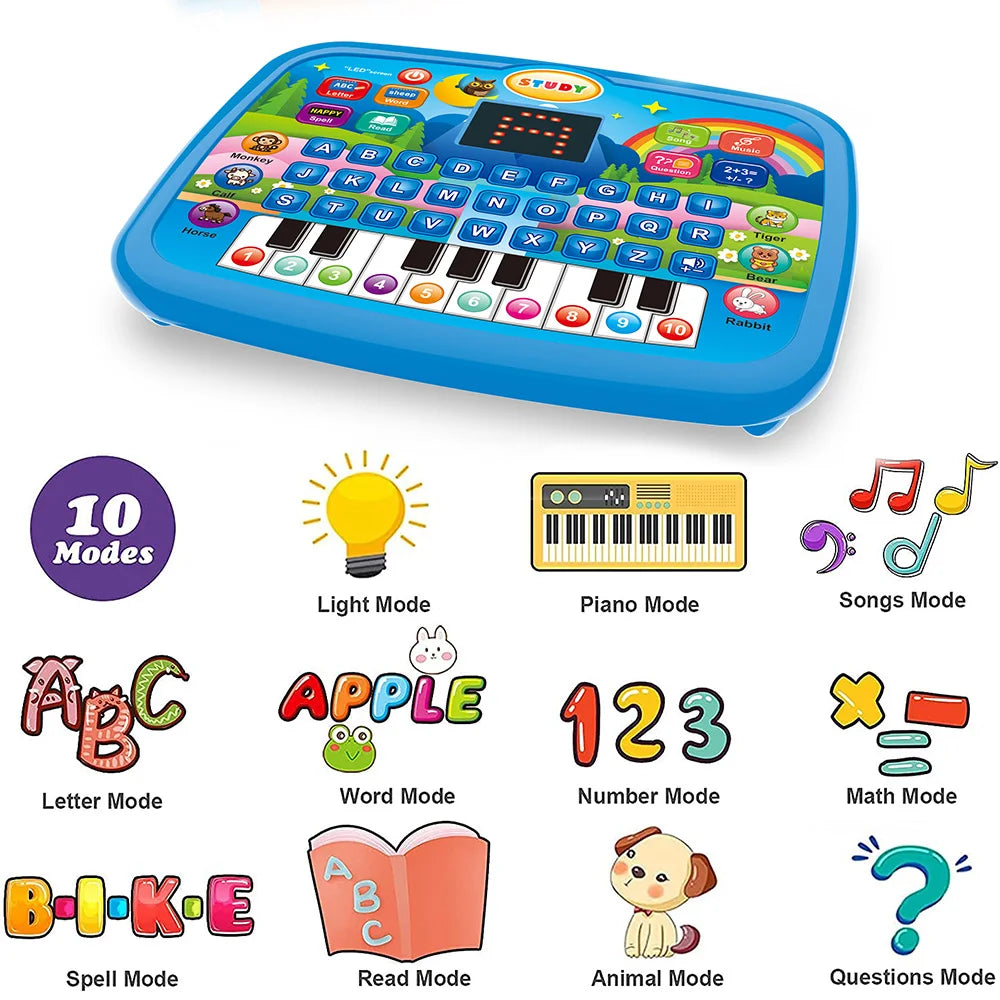Bildungstablett-Spielzeug für Kinder, Alphabetisierung ab 3 Jahren, Mathematik, Musiklernen, Doppel als elektronische Tastatur, Geburtstags-Weihnachtsgeschenk