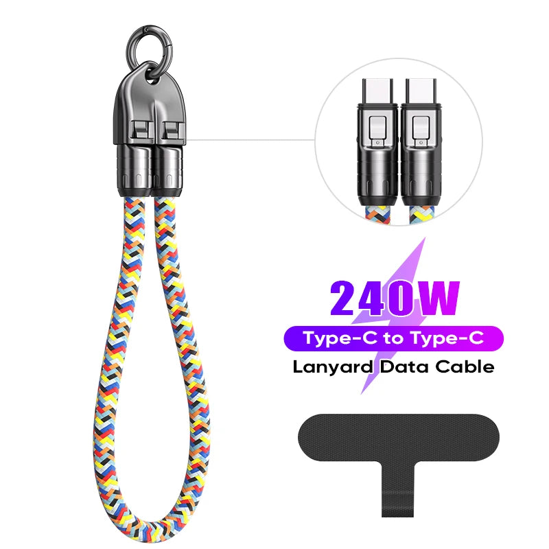 AUFU 2-in-1 USB-C Schnellladekabel mit Umhängeband – 240W, 5A, PD | 4 Farben, 0,3m & 1,2m