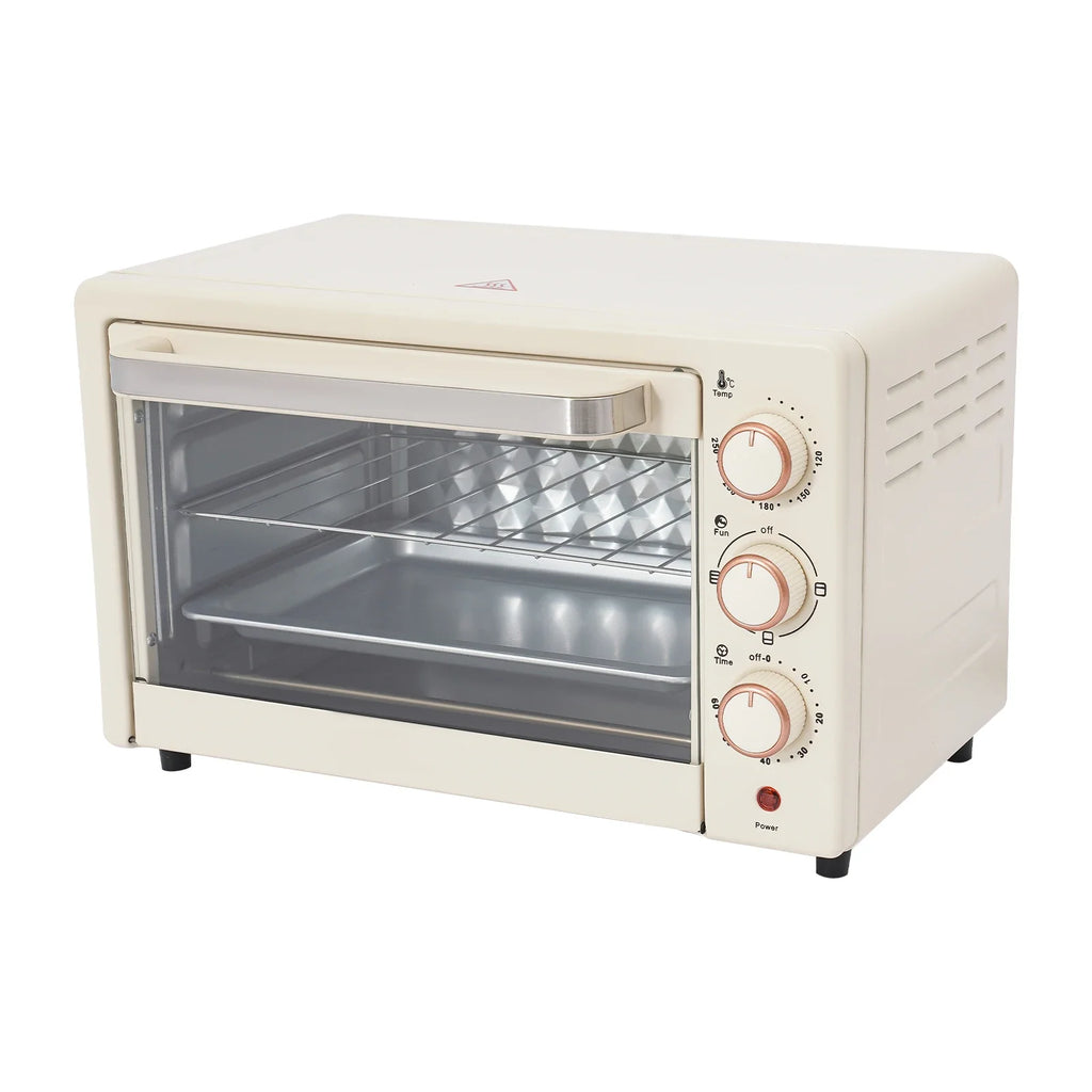 22-Liter-Miniofen kompakt mit Pizza-Funktion und Sichtfenster, 120 ° C bis 250 ° C, 60-Minuten-Timer, 1000 Watt, in Weiß