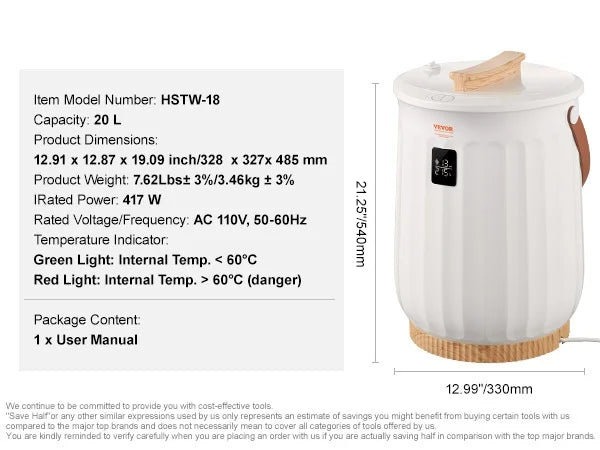 SucceBuy Handtuchwärmer, 20 l, großer Handtuchwärmer, Eimer mit LED-Bildschirm, automatische Abschaltung, Kindersicherung, 4-stufige Wärmezeit einstellbar