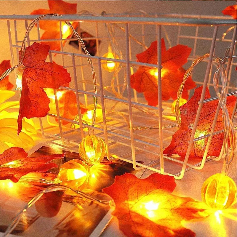Halloween LED-Lichterkette Kürbis & Ahornblatt – Warmweiß, IP45, 1,5m / 3m / 6m