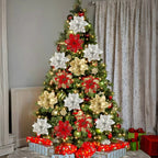 Weihnachts-Glitzerblumen, künstliche Blumen, Weihnachtsbaumschmuck für Zuhause, 2025, Baum-Anhänger, Ornamente, Navidad, Neujahr 2026, Geschenk