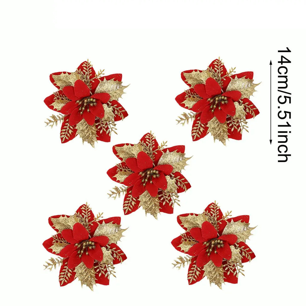 Weihnachts-Glitzerblumen, künstliche Blumen, Weihnachtsbaumschmuck für Zuhause, 2025, Baum-Anhänger, Ornamente, Navidad, Neujahr 2026, Geschenk