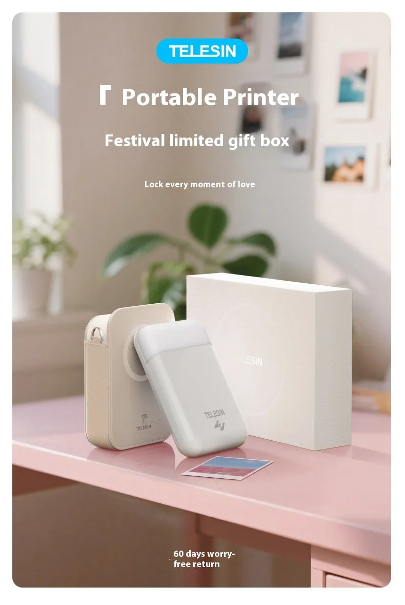 TELESIN LIENE Mini-Fotodrucker Zink, tintenfrei, 300 dpi, kabellos, Bluetooth, tragbarer Foto-Waschautomat mit APP für selbstgemachte Bilder und Geschenke