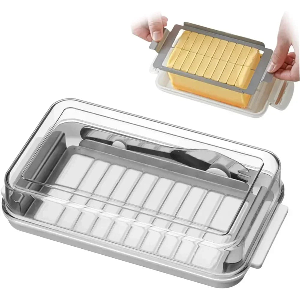 Butter-Aufbewahrungsbox, 2-in-1-Butterschale mit transparentem Deckel und Cutter, Butterschneider, Schneidebox, luftdichte, rechteckige Butteraufbewahrung