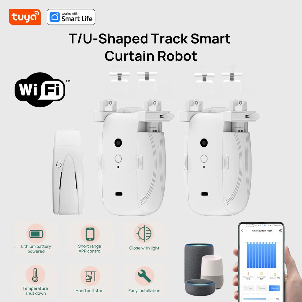 Tuya Smart WiFi Vorhangroboter (mit Gateway), APP-Fernbedienung, Sprachsteuerung, inklusive Zubehör für T/U-Vorhangschienen