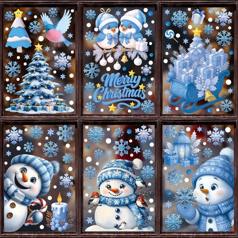 Weihnachten Fenster Aufkleber Winter Schneemann Weihnachtsmann Schneeflocke Elch Statische Aufkleber Glas Ornamente Frohe Weihnachten Dekor