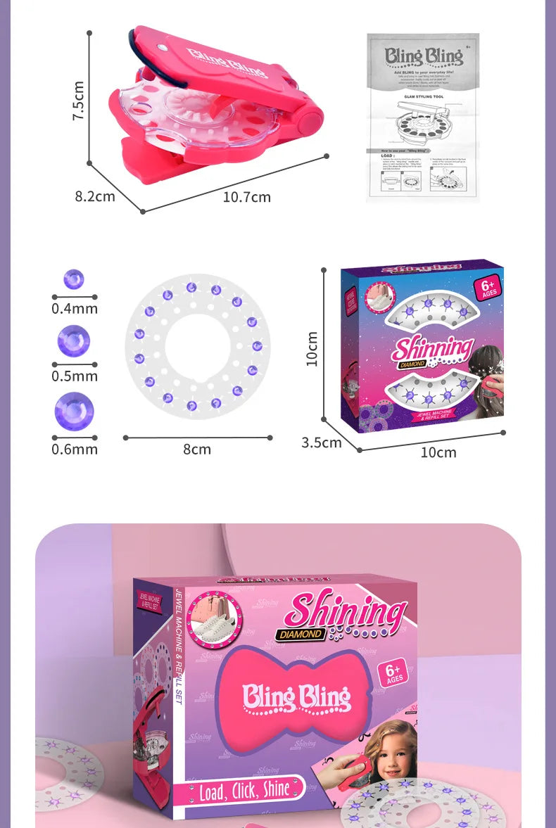 Magie Blingbling Mädchen Haar Diamant Bohrer Maschine DIY Pretend Play Werkzeug kinder Pädagogisches Spielzeug Kunststoff Diamant Aufkleber Ap...