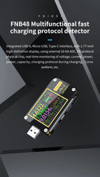 FNB58 USB-Tester, Voltmeter, Amperemeter, Typ C, Schnellladungserkennung, Auslöser, Kapazitätsmessung, Welligkeitsmessung