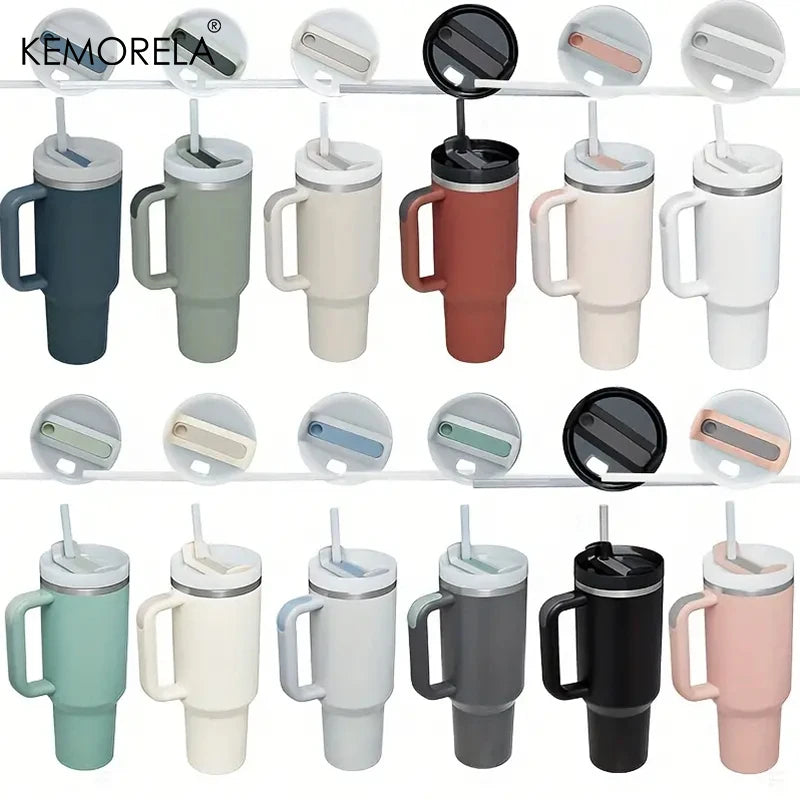 KEMORELA 30 & 40 oz Becher mit Griffdeckel Stroh 887/1182 ml Edelstahl Wasserflasche Vakuum Thermoskanne Tasse Reise Auto Kaffeetasse