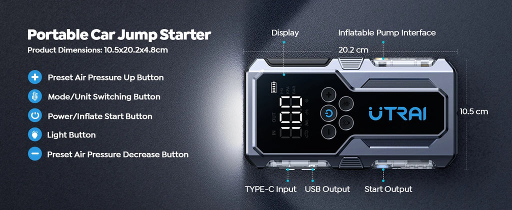 UTRAI 1500A Auto Starthilfe Power Bank Tragbare 150PSI Luftpumpe Auto Batterie Notfall Booster Start Gerät Auto Starter 2024