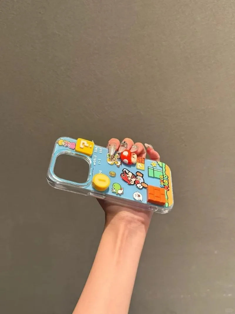 Mario iPhone Hülle 3D Block-Style – Cartoon, CE, für iPhone 12–17 Pro Max, Geschenk