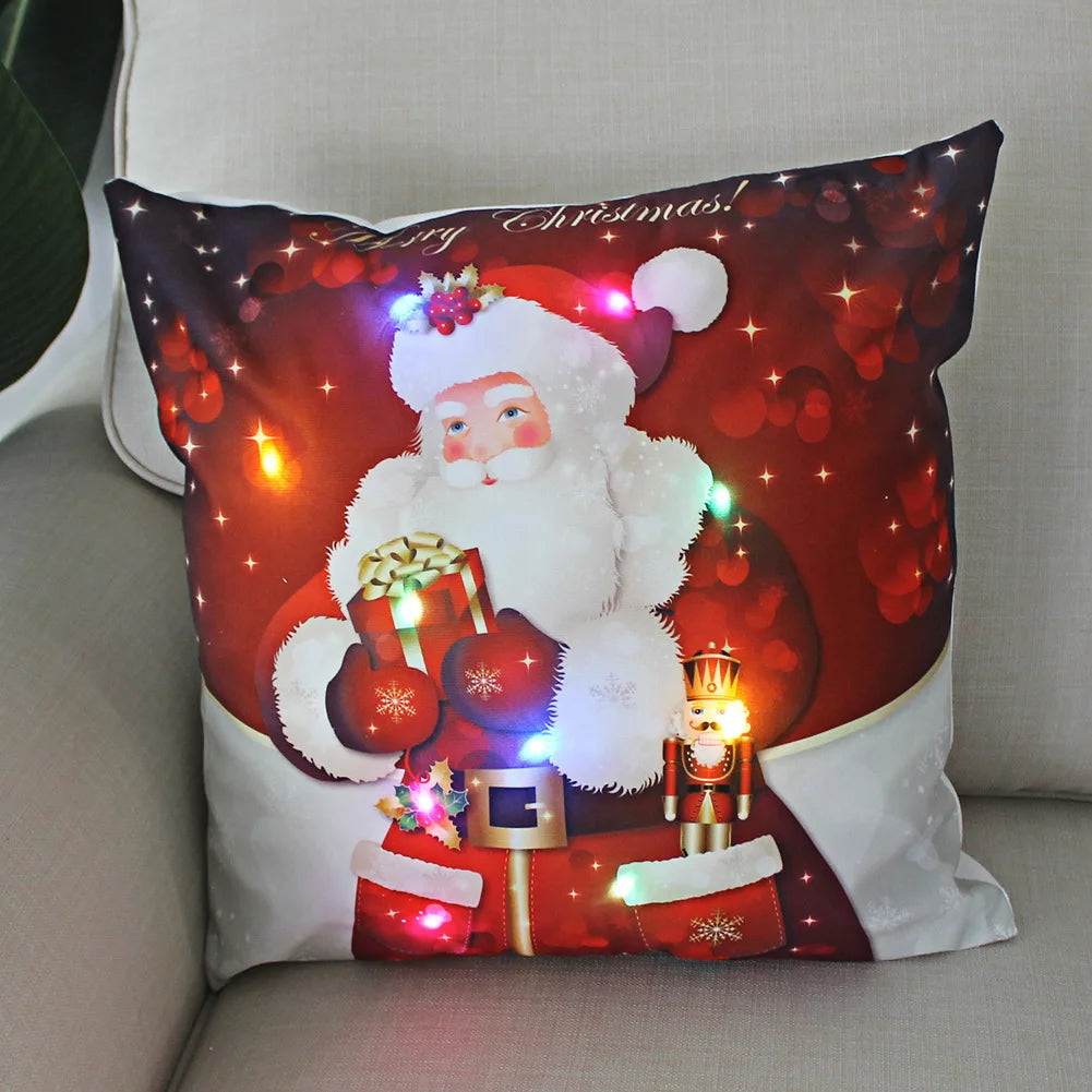 Neues leuchtendes Weihnachtslichtkissen, LED-Kissenbezug, superweiches Polyester, Heimdekoration, 45 cm