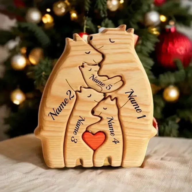 Kunst-Holzbär-Familienpuzzle, personalisierter Name, individuelle Heimdekoration, Thanksgiving, Weihnachten, Herzwärmungsgeschenk für Babymutter
