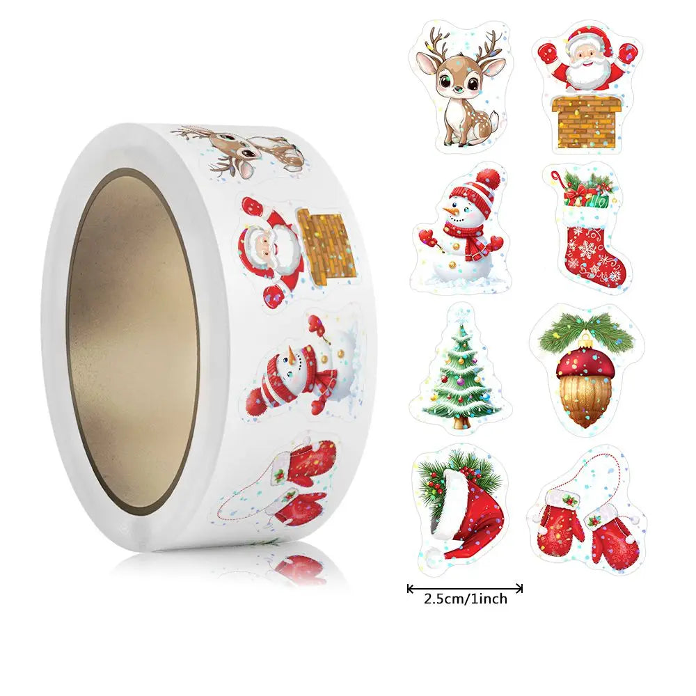 500 stücke Laser Cartoon Weihnachten Aufkleber Weihnachten Geschenk Verpackung Label Aufkleber Belohnung Aufkleber Sammelalbum Schreibwaren, 1"