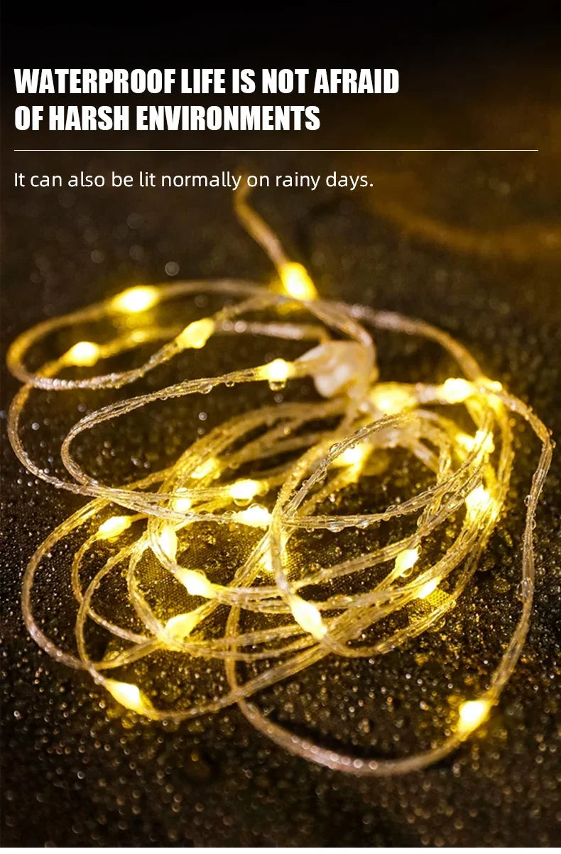 LED-Lichterkette, tragbar, Camping-Lichter, 1800 mAh, wiederaufladbar, 8 m, Außenatmosphäre, Zelt, Hochzeit, Weihnachten, Dekor, Streifen, Sternlampe