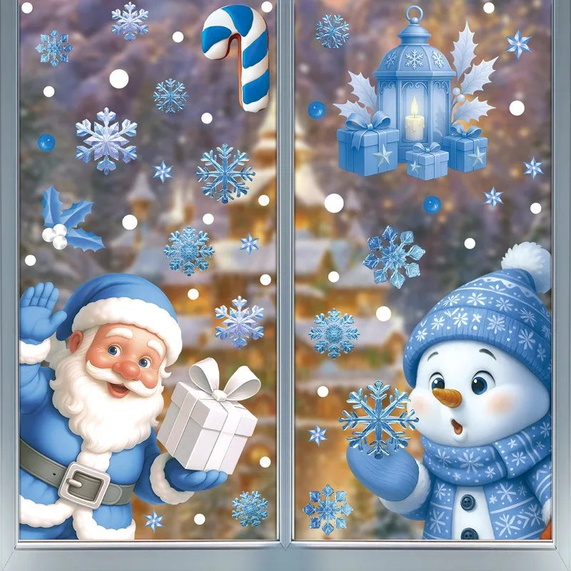 Weihnachten Fenster Aufkleber Winter Schneemann Weihnachtsmann Schneeflocke Elch Statische Aufkleber Glas Ornamente Frohe Weihnachten Dekor